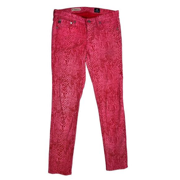 Ag Adriano Goldschmied Pants - Adriano Goldschmied Pink Animal Print Leggings, Slim Fit Jeans, Women's Size 27